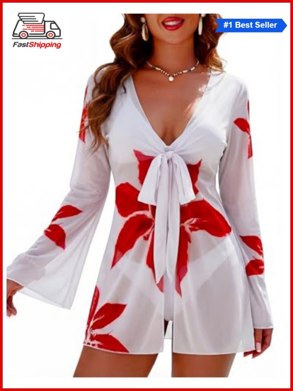 Sheer Mesh Kimono Swim Cover Up Flowy Beach Cardigan